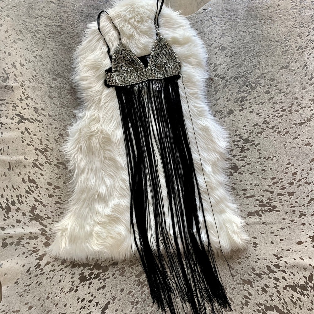 Fashion Nova Silver Sequin Fringe Swim Coverup - Picture 3 of 7